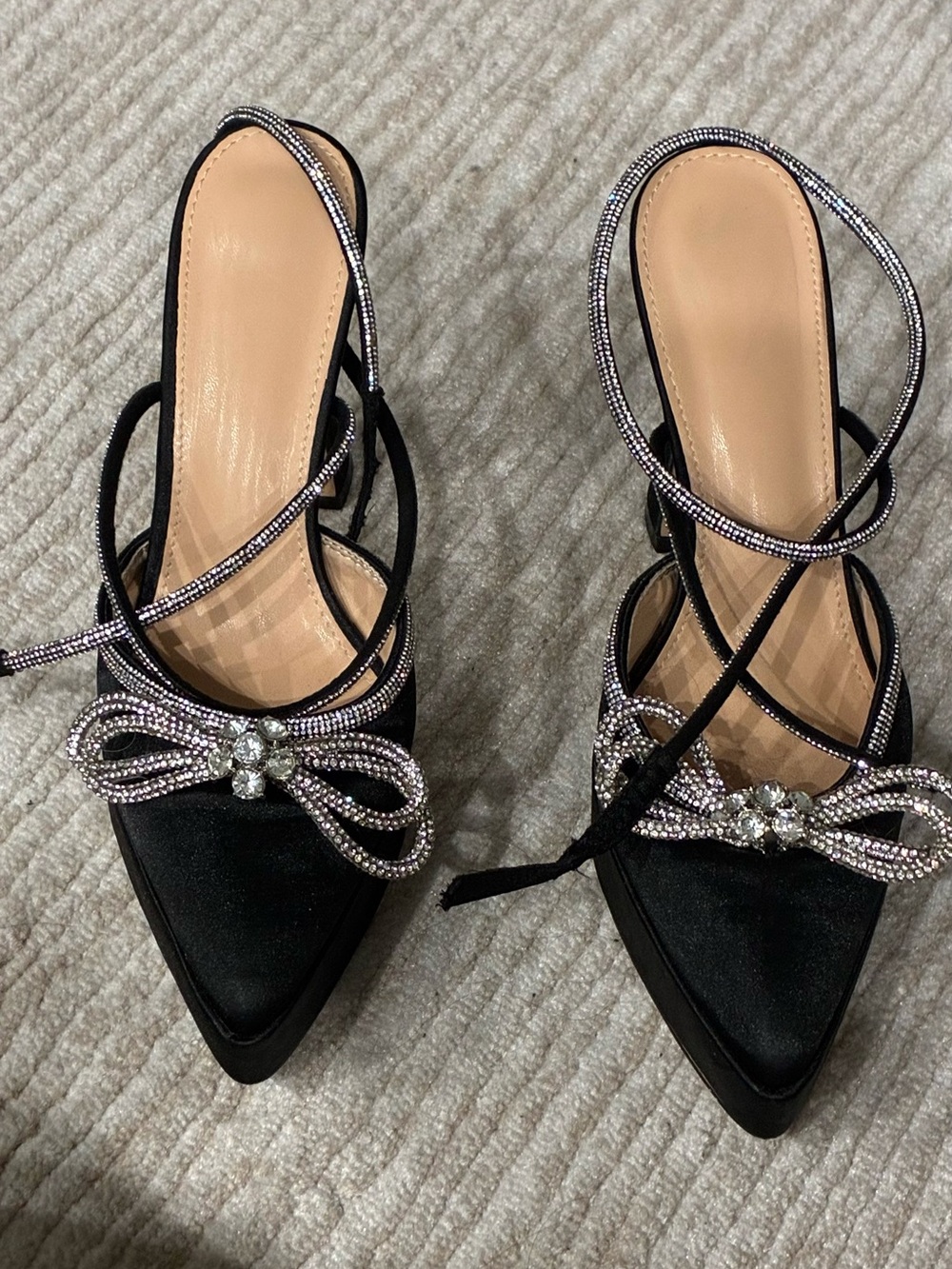 Platform satin with rhinestone ankle strap high heels